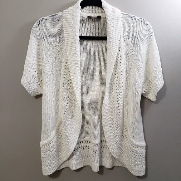 Denver Hayes * Cream Short Sleeve Cardigan * Sz Lg - Picture 2 of 9